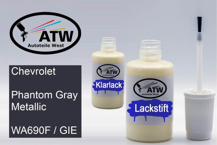 Chevrolet, Phantom Gray Metallic, WA690F / GIE: 20ml Lackstift + 20ml Klarlack - Set, von ATW Autoteile West.